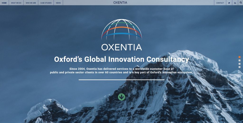 Homepage of new Oxentia website